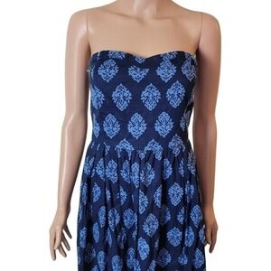 Old Navy Strapless Dress womens S/6 Blue 100% cotton boho mini A-line sweetheart